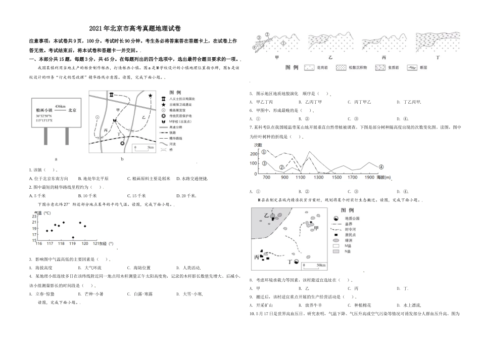 2021年北京市高考地理试卷（原卷版）.doc_第1页