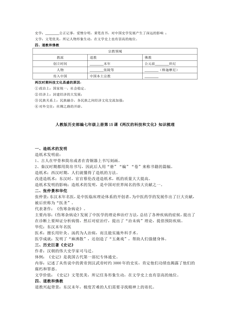 【七上历史】《两汉的科技和文化》(预习+知识梳理+习题).doc_第2页