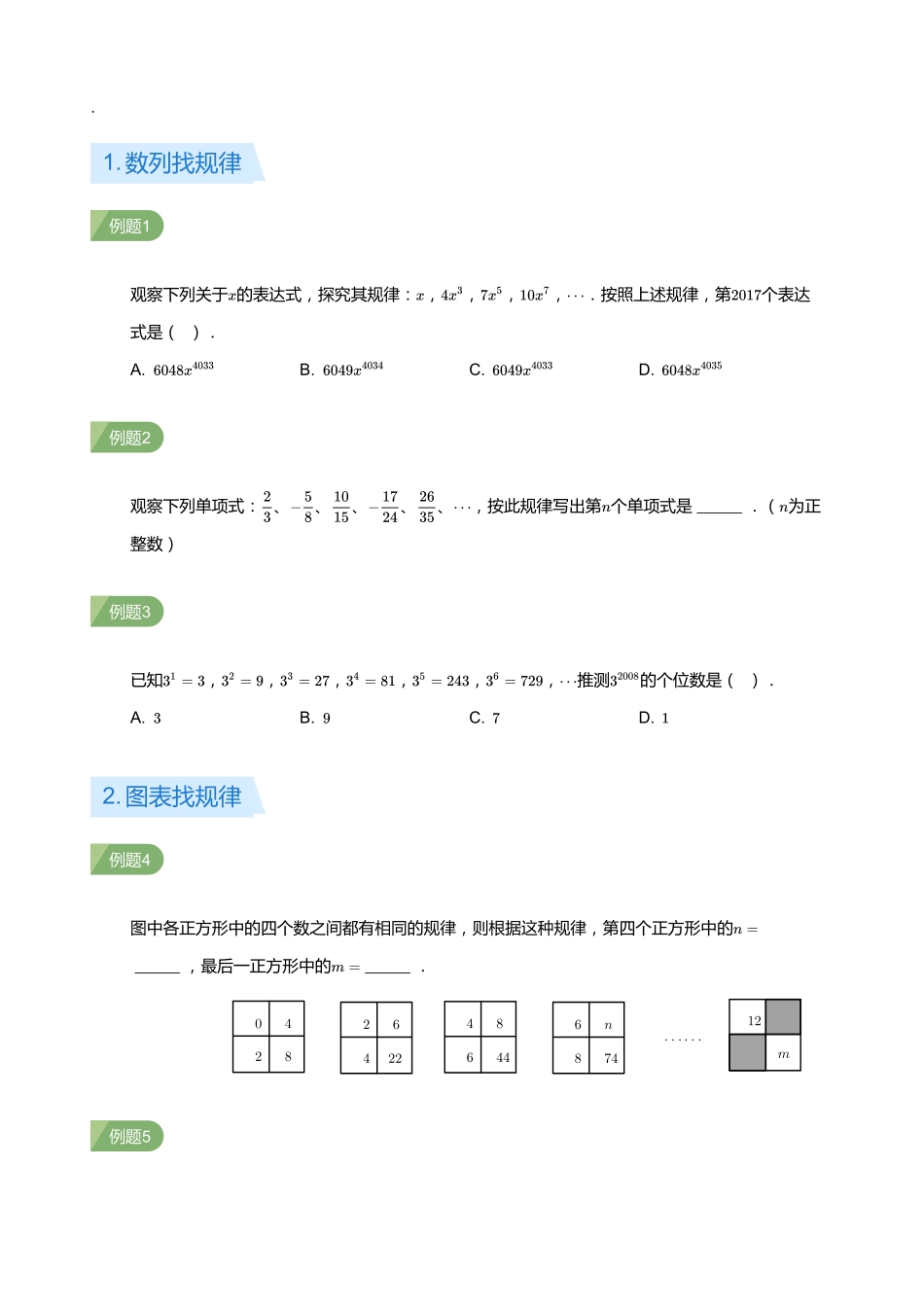 初中数学四季全套讲义_第7讲 找规律(学生版).pdf_第2页