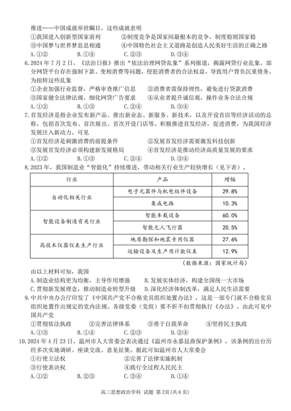 2025届浙南名校联盟高三10月联考政治试卷.pdf_第2页