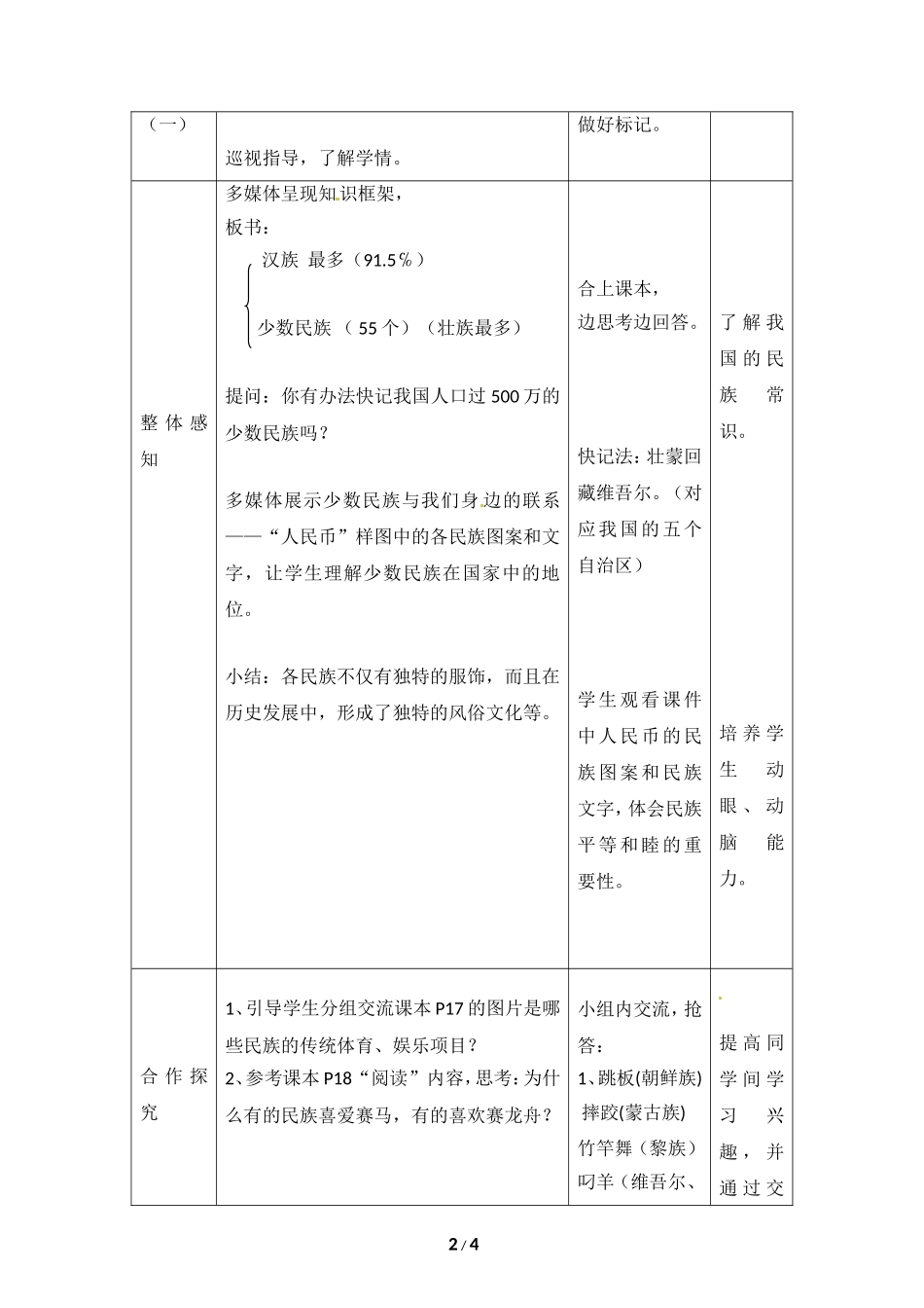 八年级上 地理 商务星球版 第一章 中国的疆域与人口《多民族的大家庭》参考教案2.doc_第2页