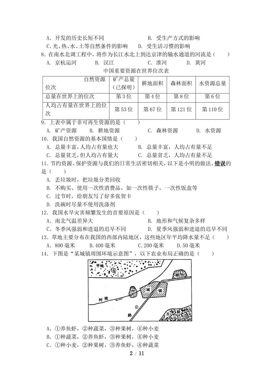 八年级上学期期末考试地理试卷12.doc_第2页