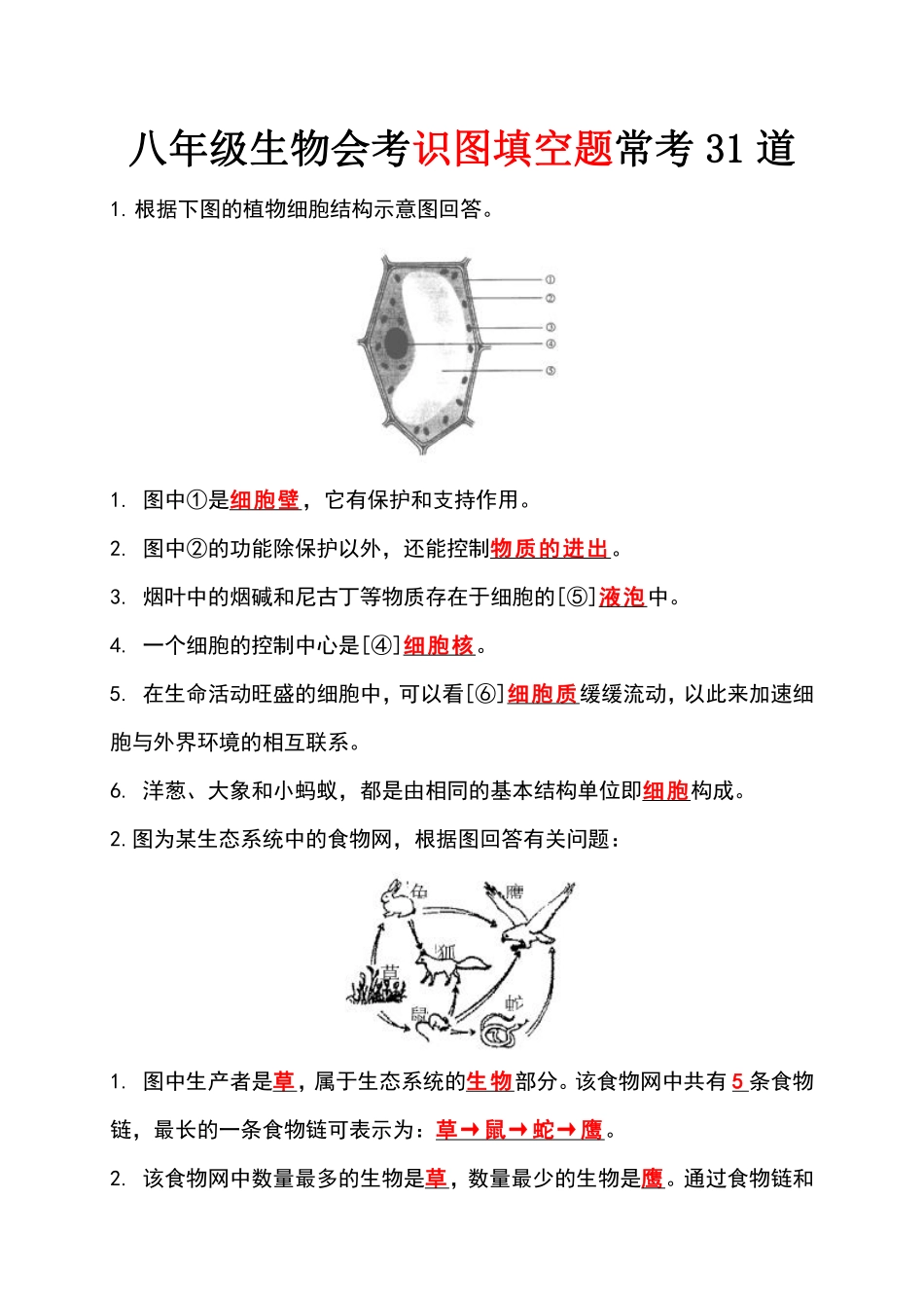 八年级生物会考识图填空题常考31道(解析版）.pdf_第1页