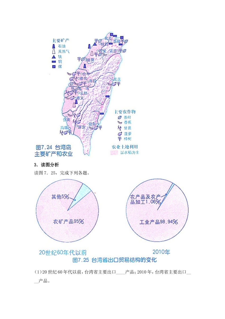 八年级下 地理 商务星球版 第七章 南方地区《台湾省》读图训练.doc_第3页