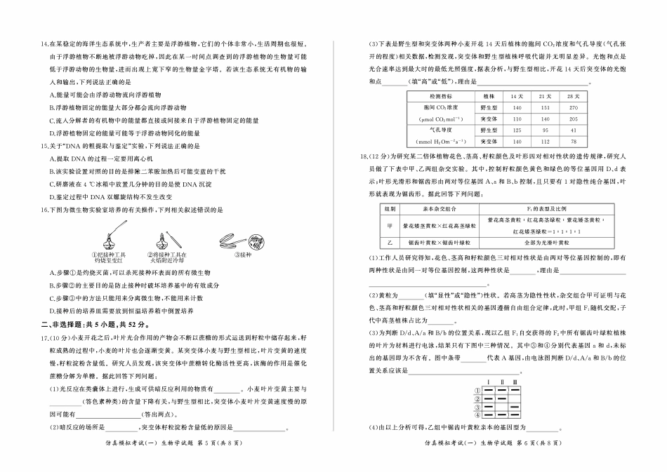 百师联盟2025届高三上学期仿真模拟（一） 生物含解析.pdf_第3页