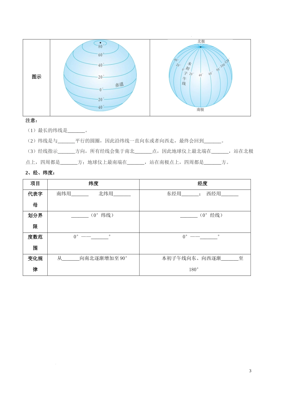 第一章  地球和地图（考点梳理卷）  【难度分层单元卷】（中图北京版）（原卷版）.docx_第3页