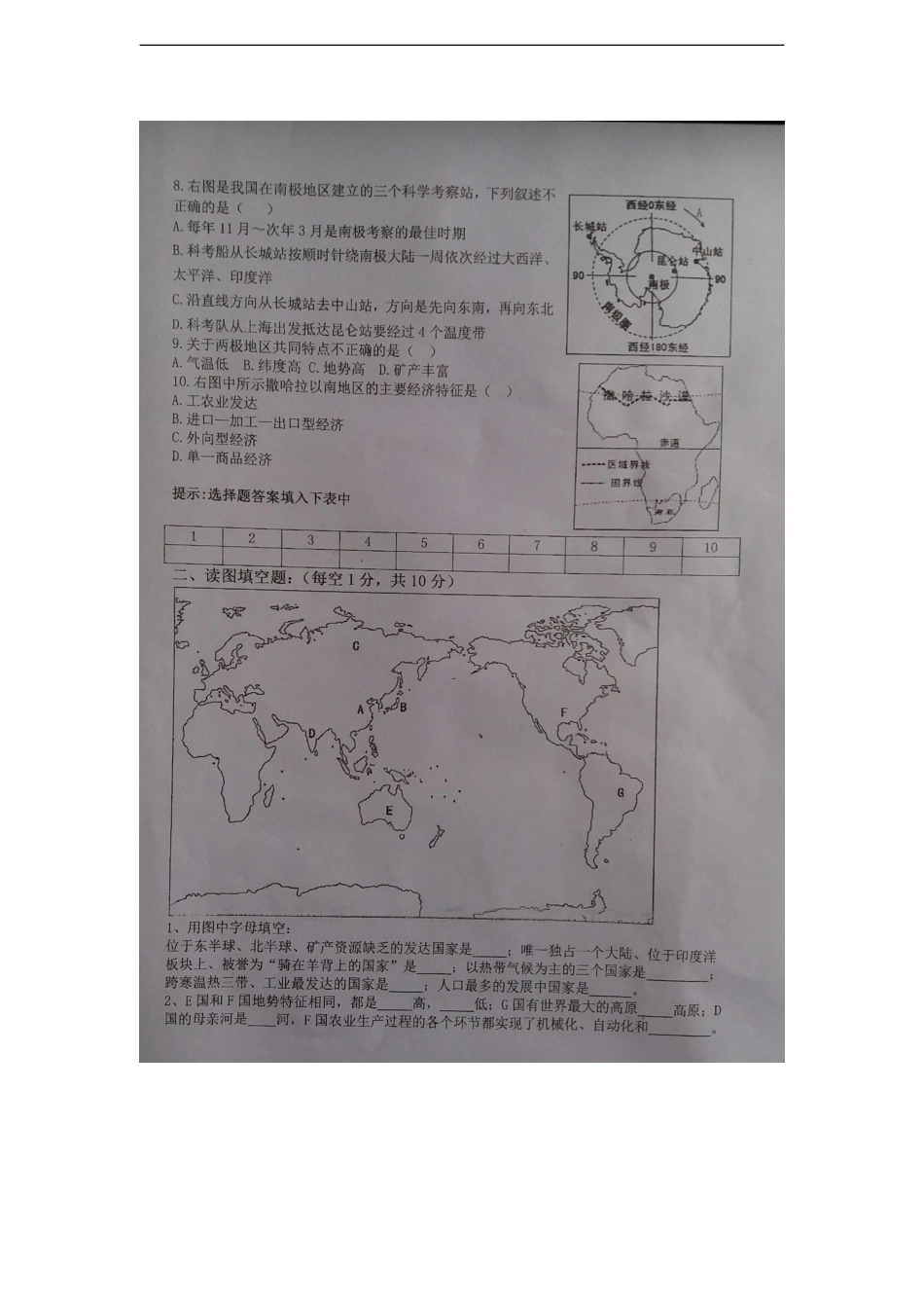 富加镇中2016-2017学年第二学期6月月考七年级地理试题.doc_第2页