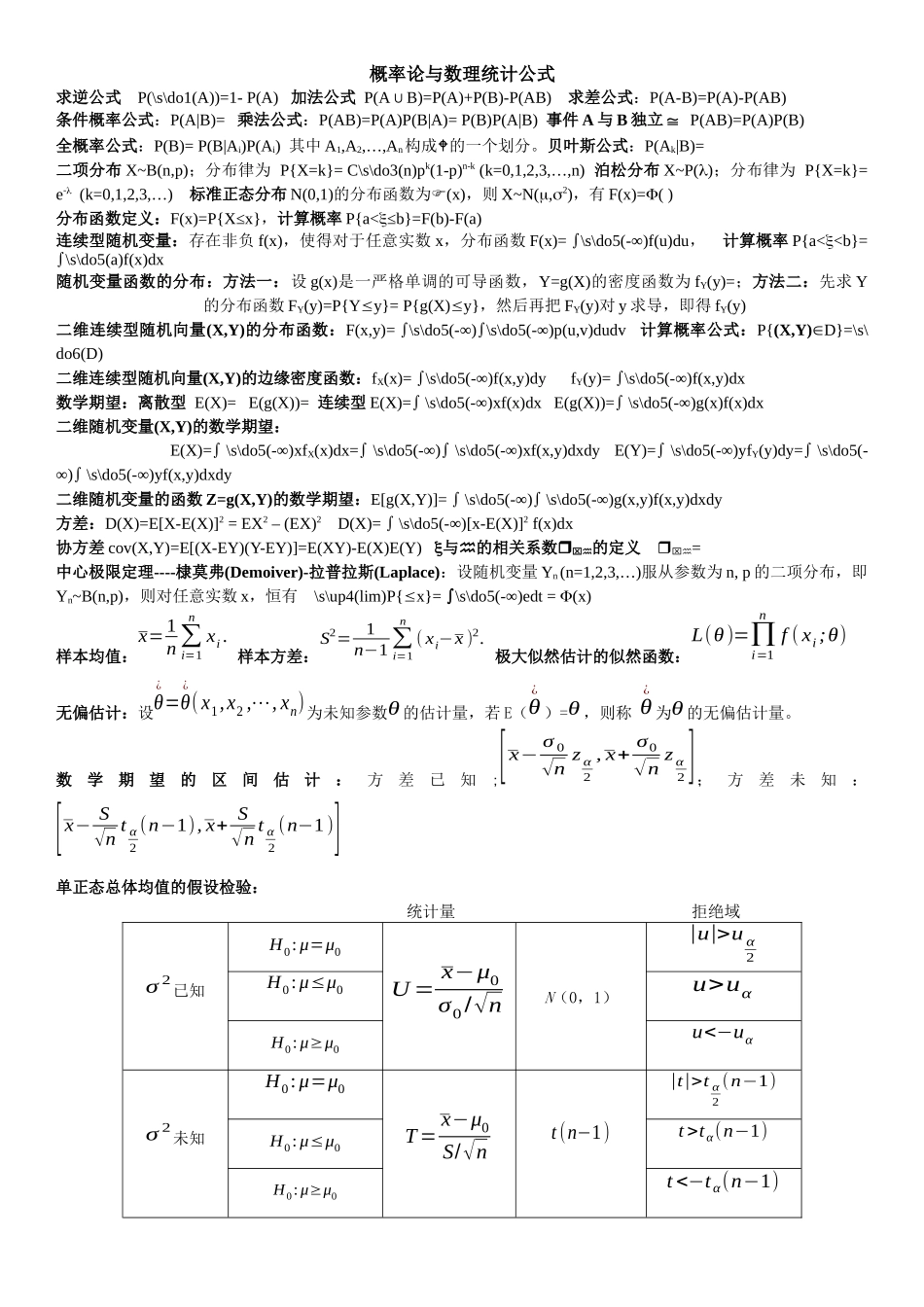 概率统计公式  （考查课开卷专用）.docx_第1页