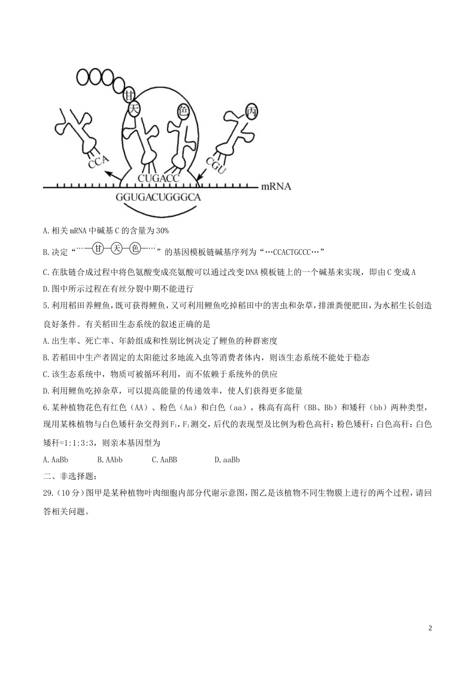 河北省衡水中学高三高考押题（二）生物试题.doc_第2页