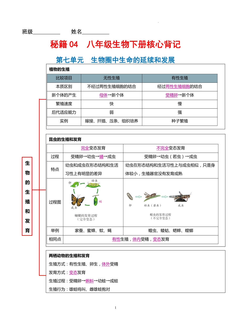 秘籍04  八年级生物下册核心背记（10类要点归纳）-备战2024年中考生物抢分秘籍（全国通用） .pdf_第1页