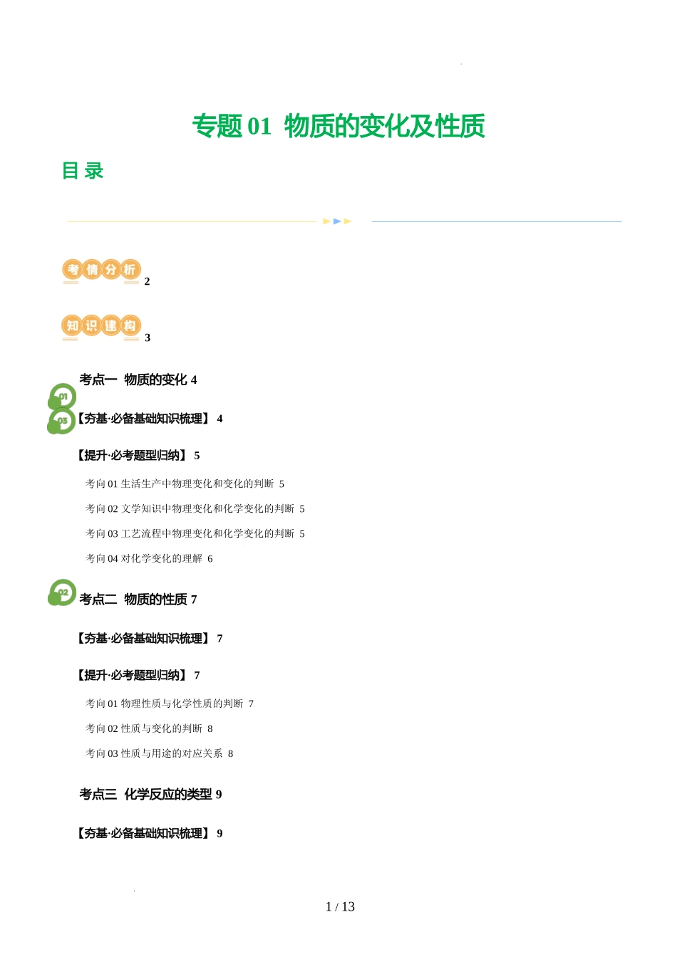 专题01 物质的变化及性质（讲义）（原卷版）-2024年中考化学一轮复习讲练测（全国通用）.docx_第1页