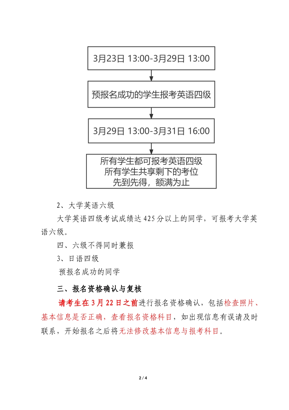 2022上半年全国大学英语四六级、日语四级考试名通知.docx_第2页