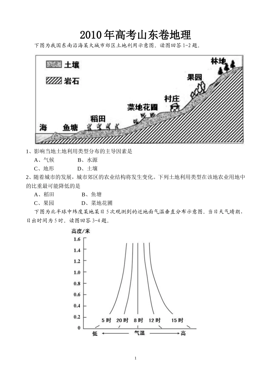 2010年高考真题 地理(山东卷)（原卷版）.doc_第1页