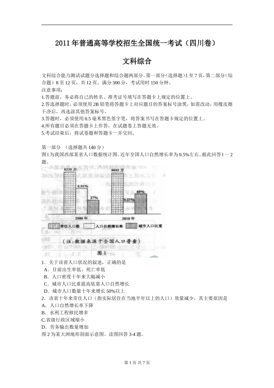 2011年全国高考四川文综地理试题及答案.doc_第1页