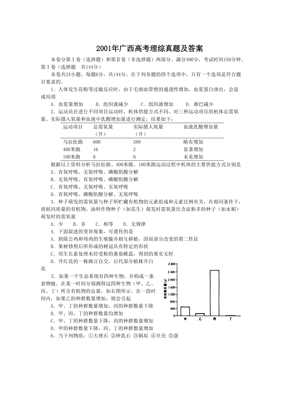 2001年广西高考理综真题及答案.doc_第1页