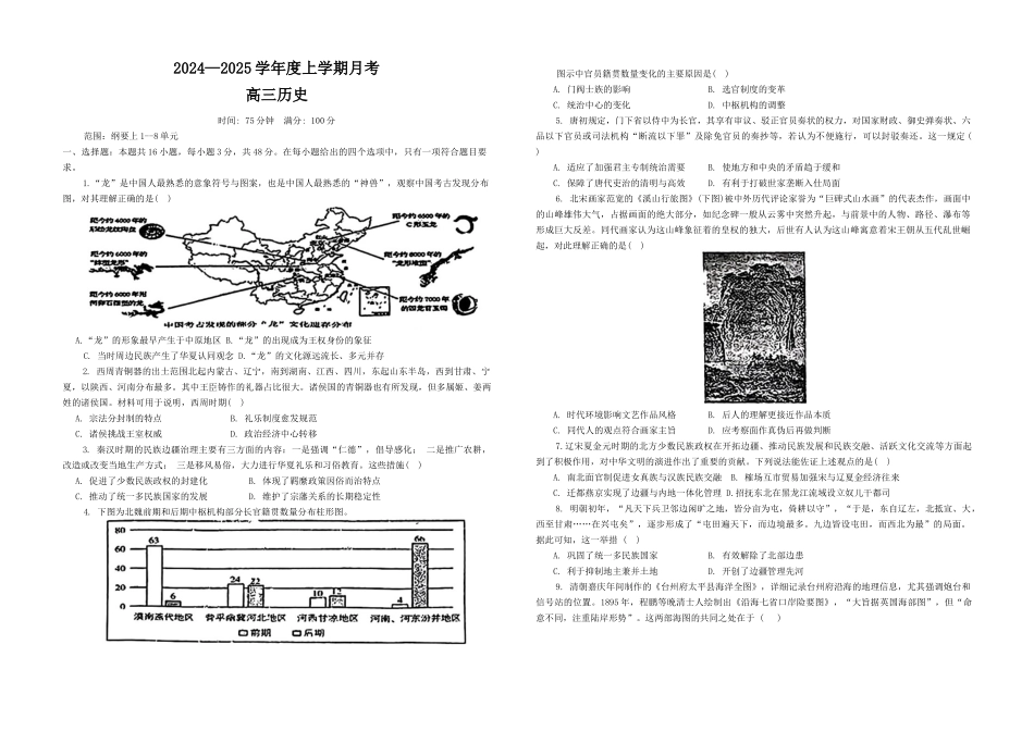 辽宁省辽东南协作体2024-2025学年高三上学期10月月考试题 历史含答案.docx_第1页