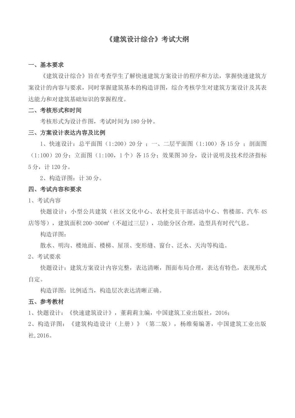 建筑学专业《建筑设计综合》考试大纲.docx_第1页