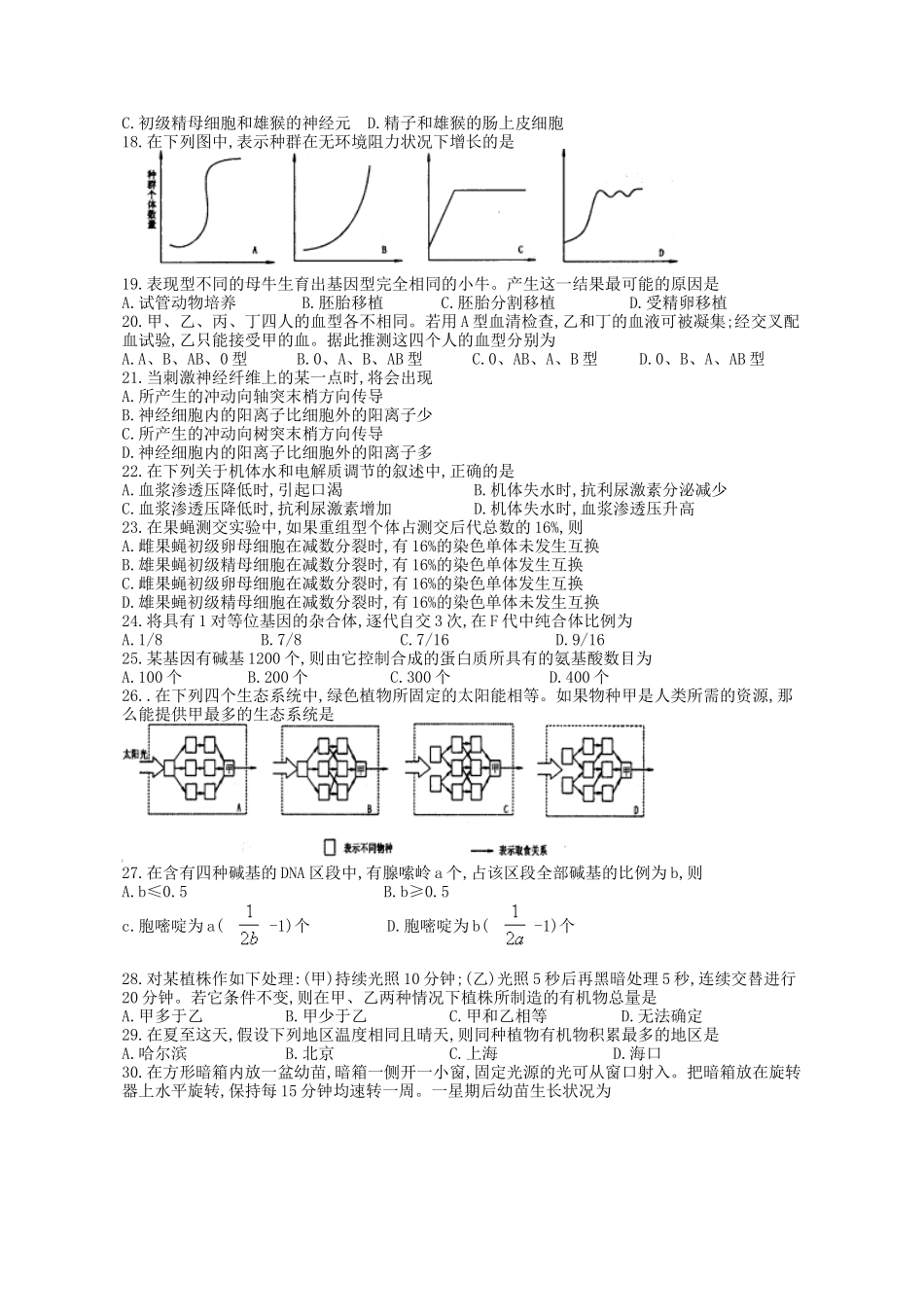 1998年全国卷高考生物真题及答案.docx_第2页