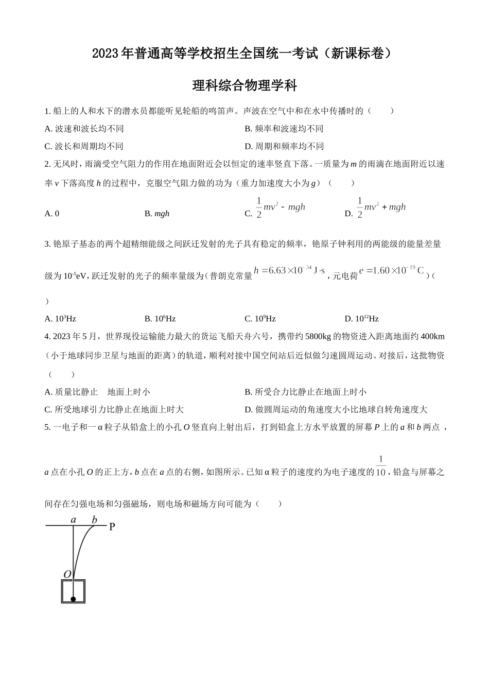 2023年全国新高考理科综合物理真题.doc_第1页