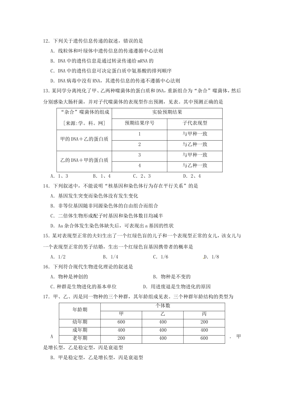 2010年高考海南卷生物（原卷版）.doc_第3页