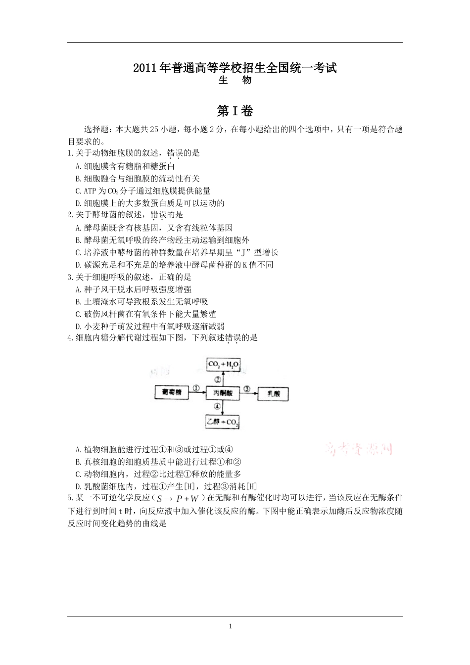 2011年高考海南卷生物（原卷版）.doc_第1页