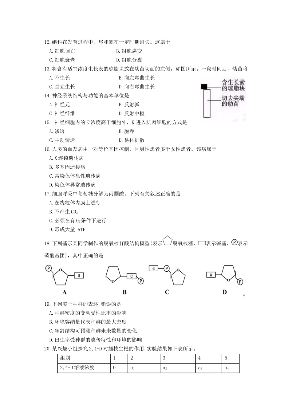 2016年浙江省高考生物【4月】（原卷版）.doc_第2页