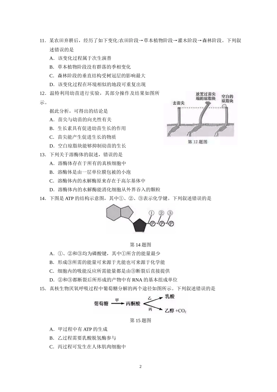 2019年浙江省高考生物【1月】（原卷版）.docx_第2页