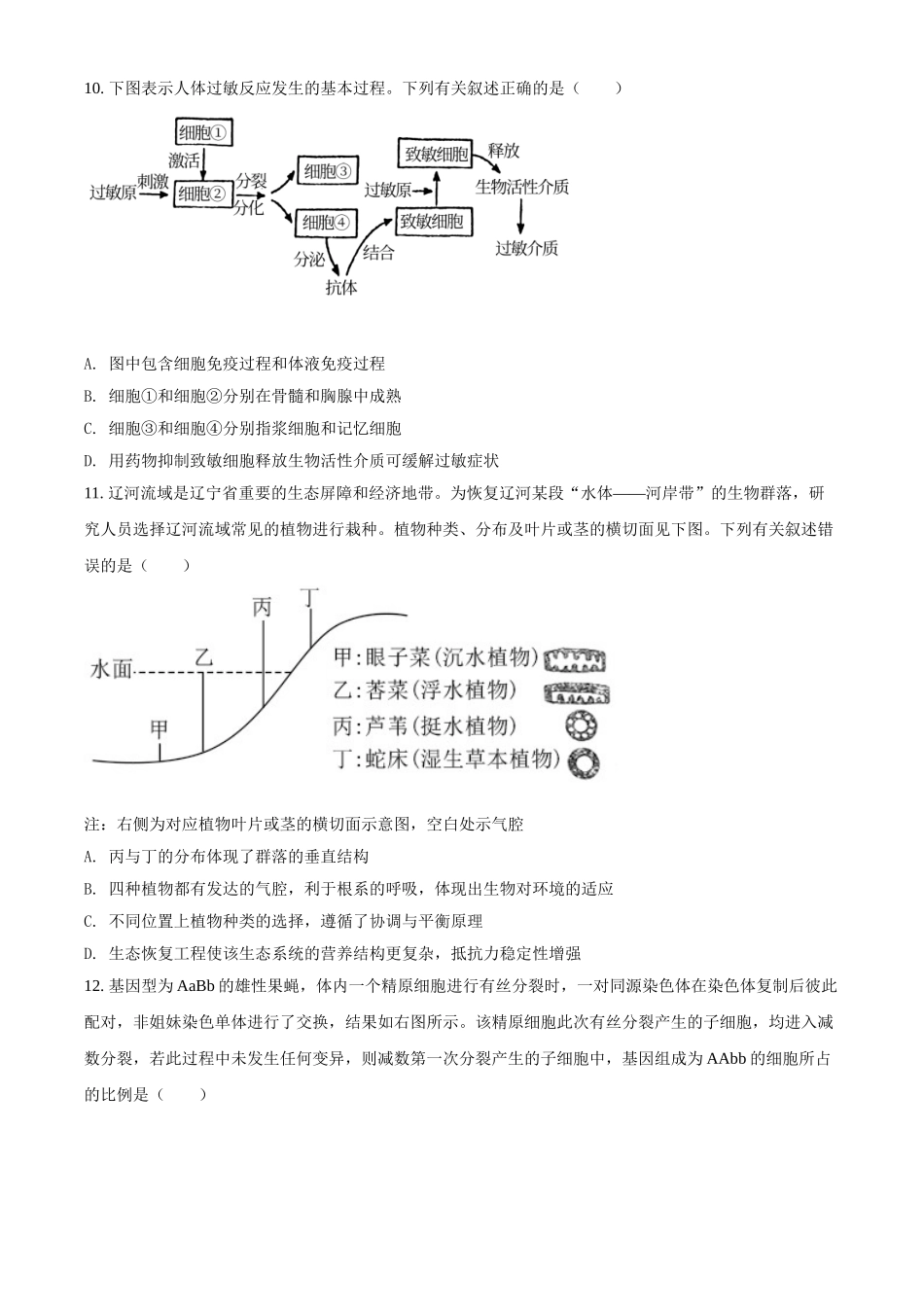 辽宁省2021年普通高考生物试题（原卷版）.doc_第3页