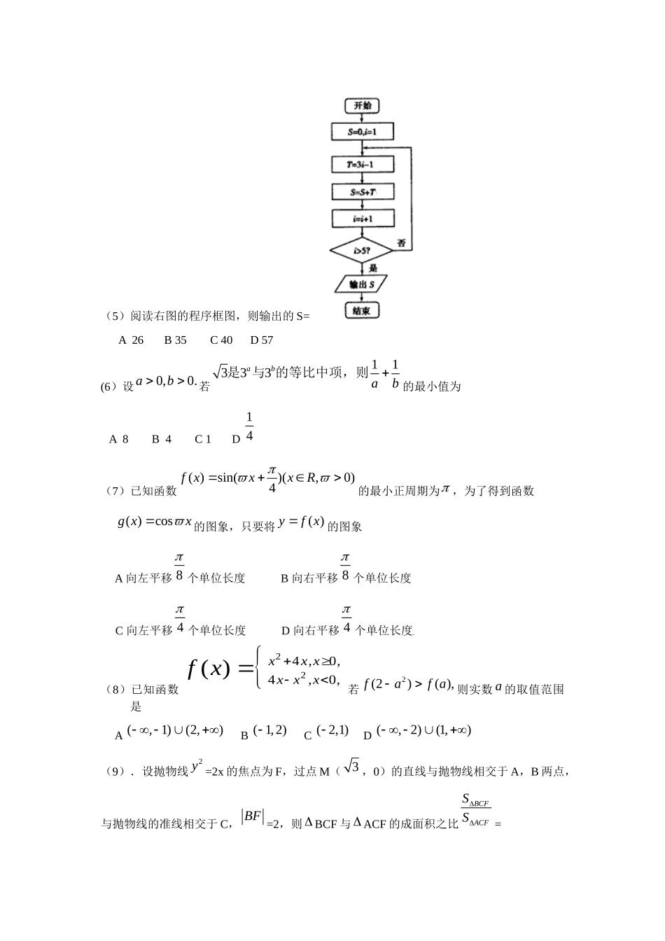 2009年高考理科数学试题(天津卷)及参考答案.docx_第2页