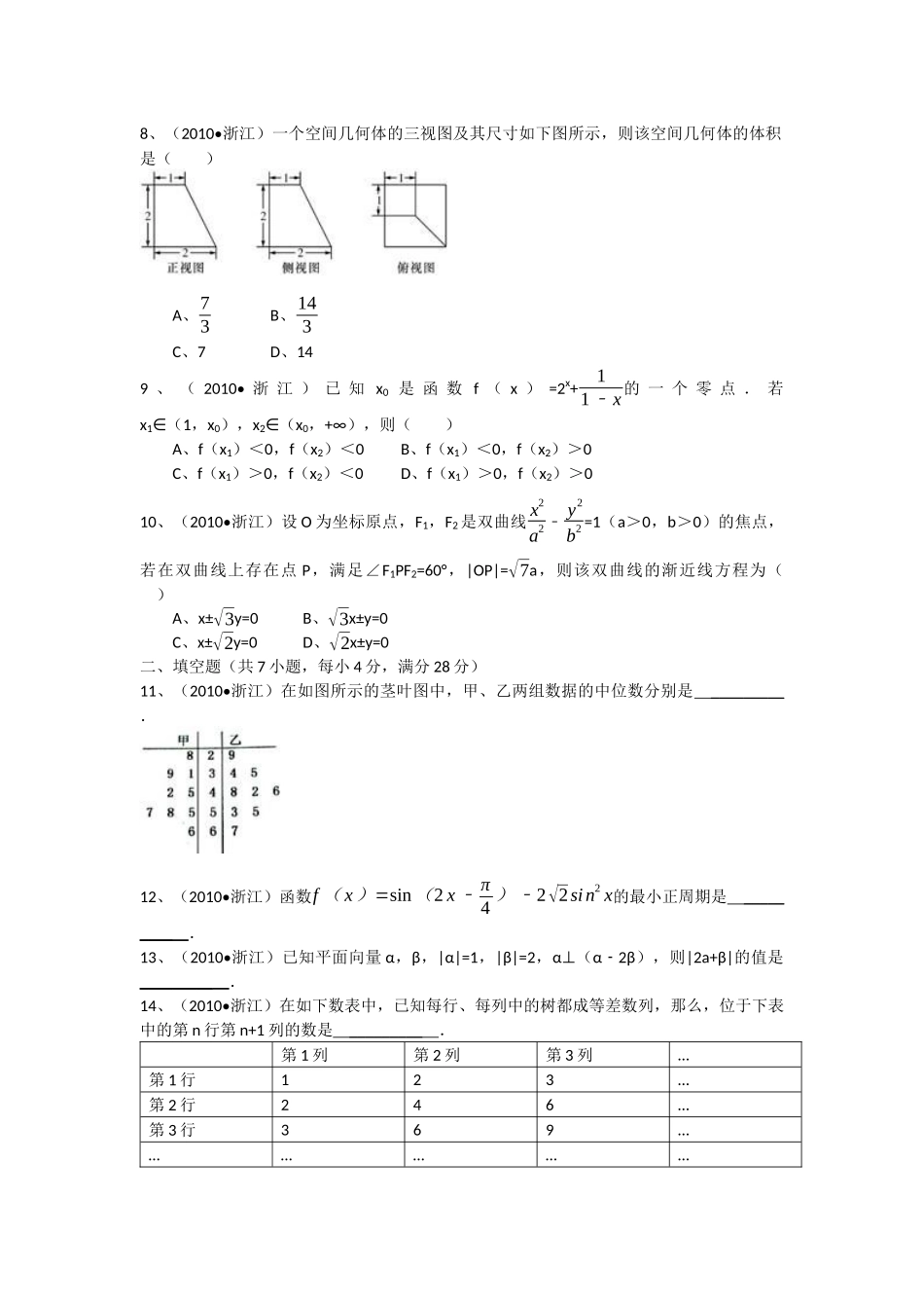 2010年高考浙江文科数学试题及答案(精校版).docx_第2页