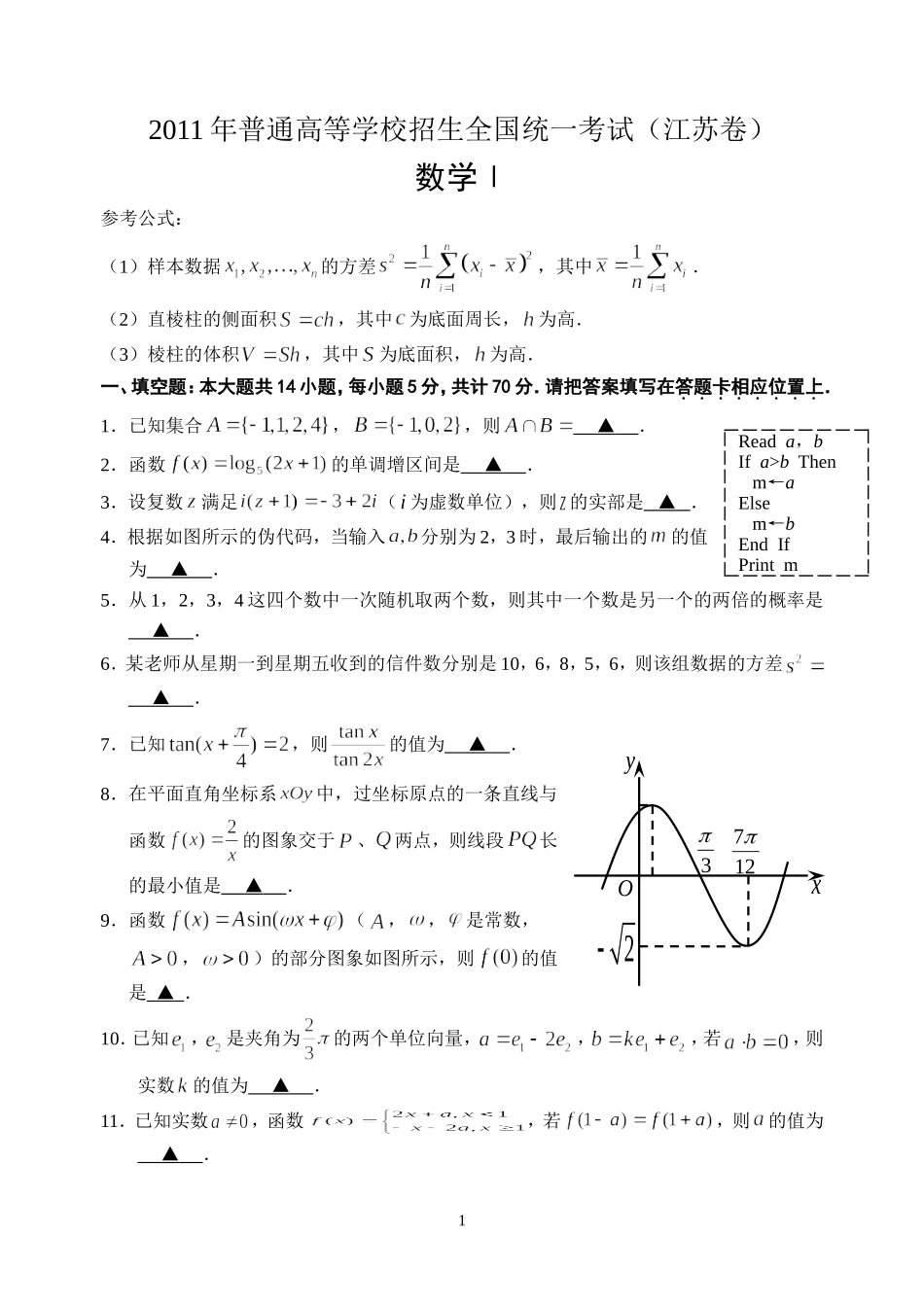 2011年江苏高考数学试题及答案.doc_第1页