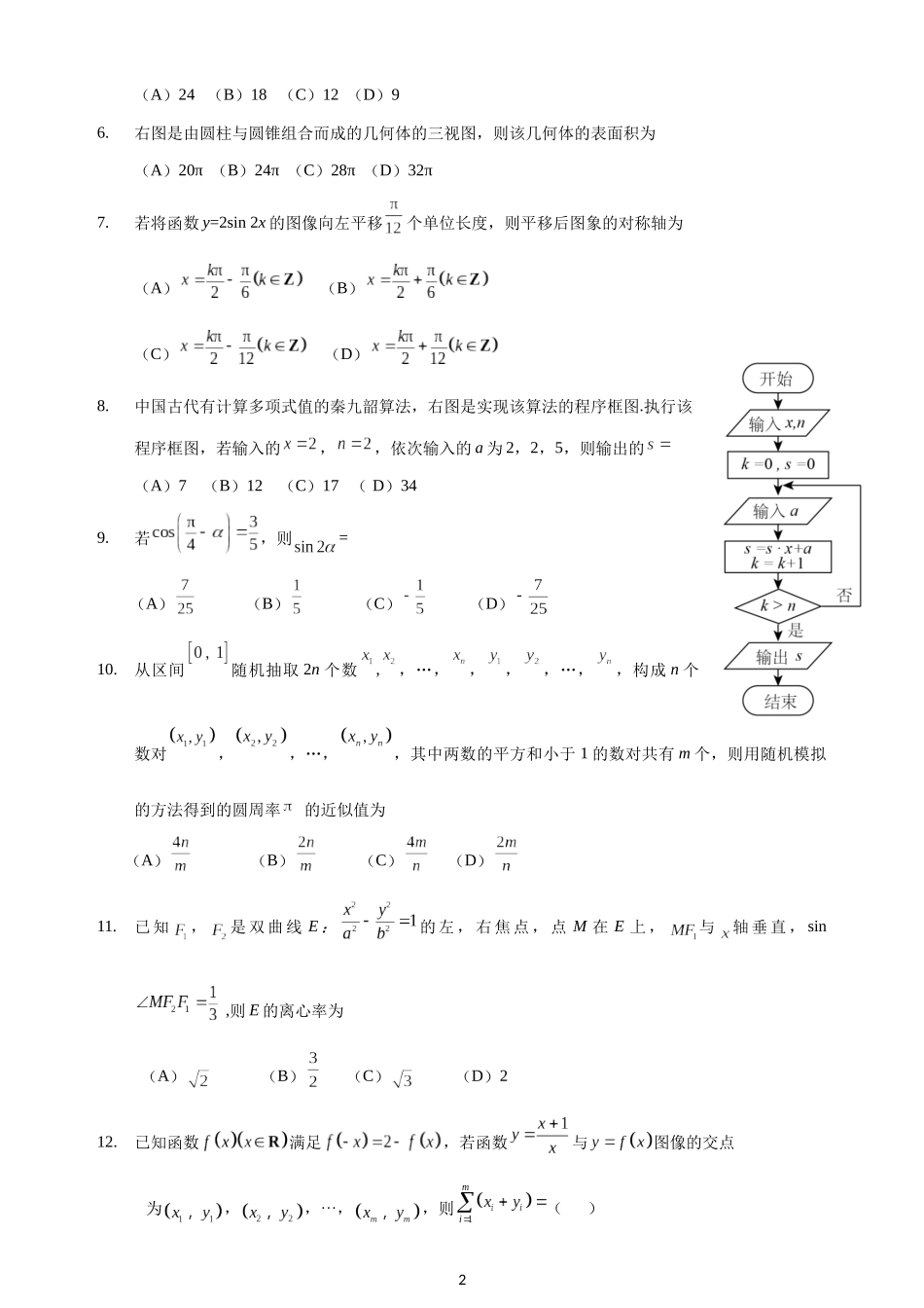 2016年海南省高考数学（原卷版）（理科）.docx_第2页