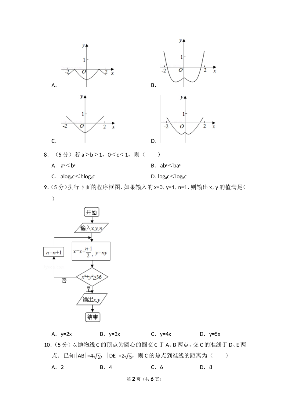 2016年全国统一高考数学试卷（理科）（新课标ⅰ）（原卷版）.doc_第2页