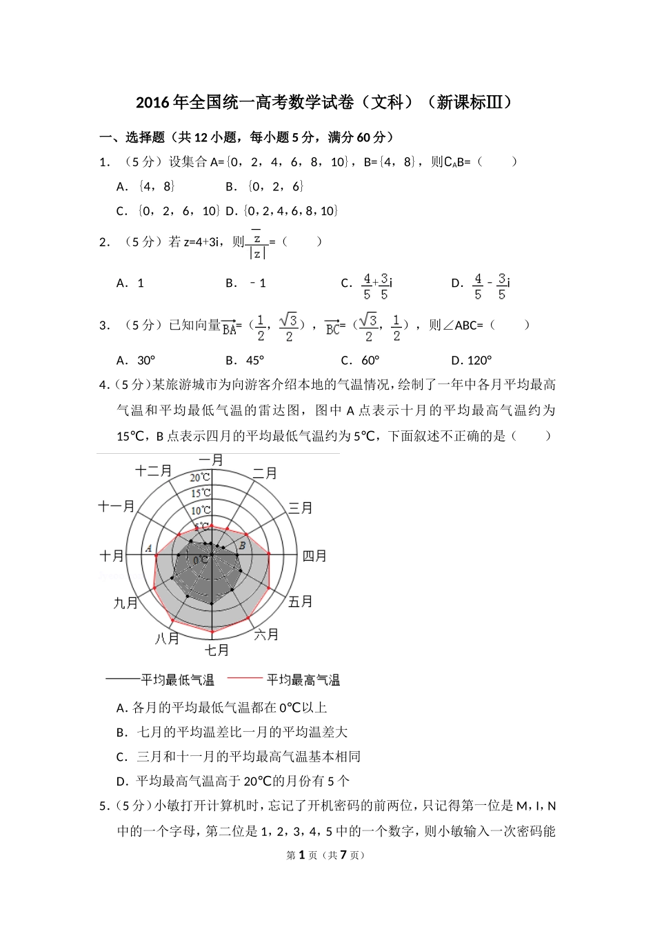 2016年全国统一高考数学试卷（文科）（新课标ⅲ）（原卷版）.doc_第1页