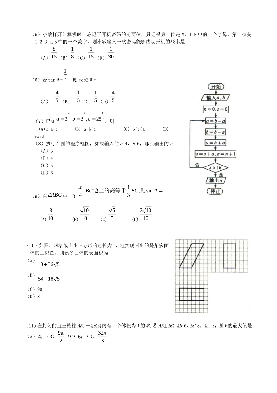 2016全国Ⅲ卷高考文数真题及答案.doc_第2页