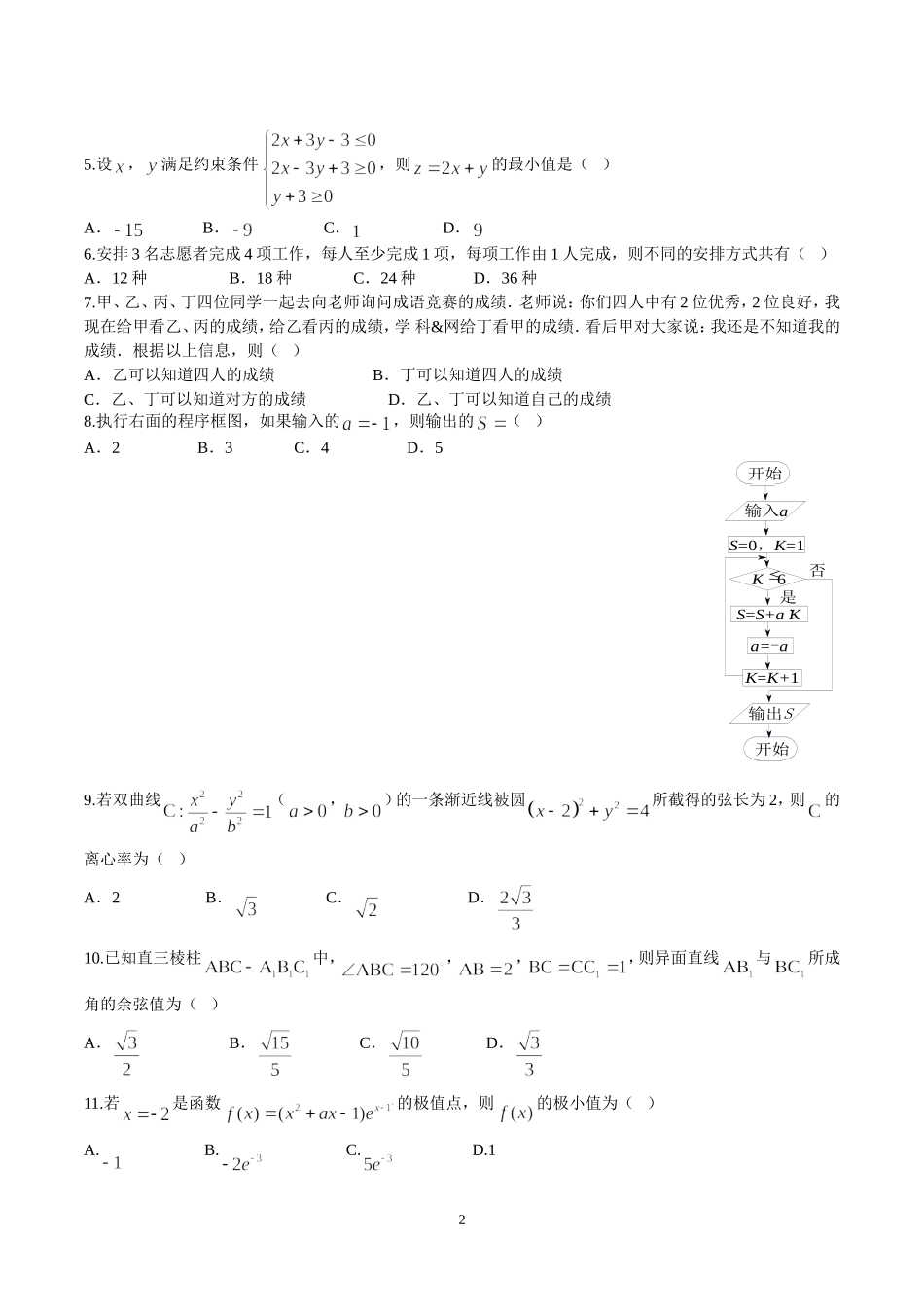 2017年海南省高考数学（原卷版）（理科）.doc_第2页