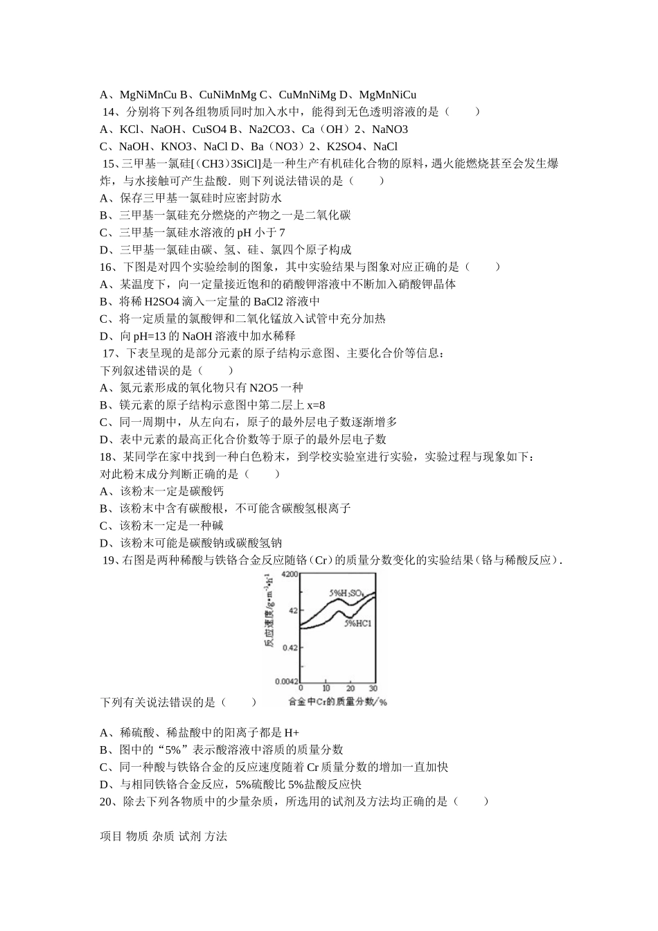 2011年潍坊市中考化学试卷及答案.doc_第3页