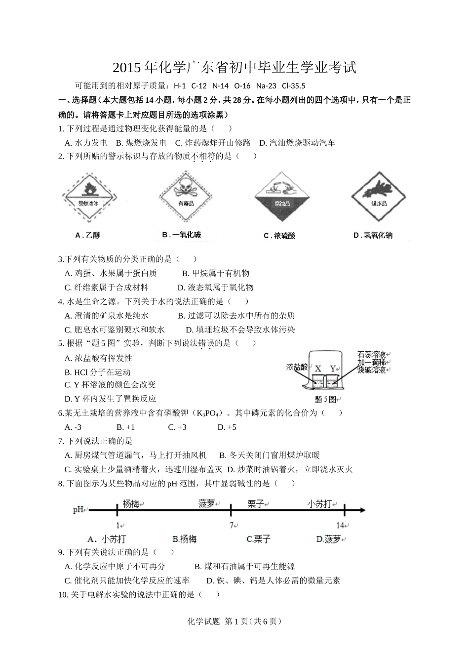 2015年广东省中考化学试题及答案.doc_第1页