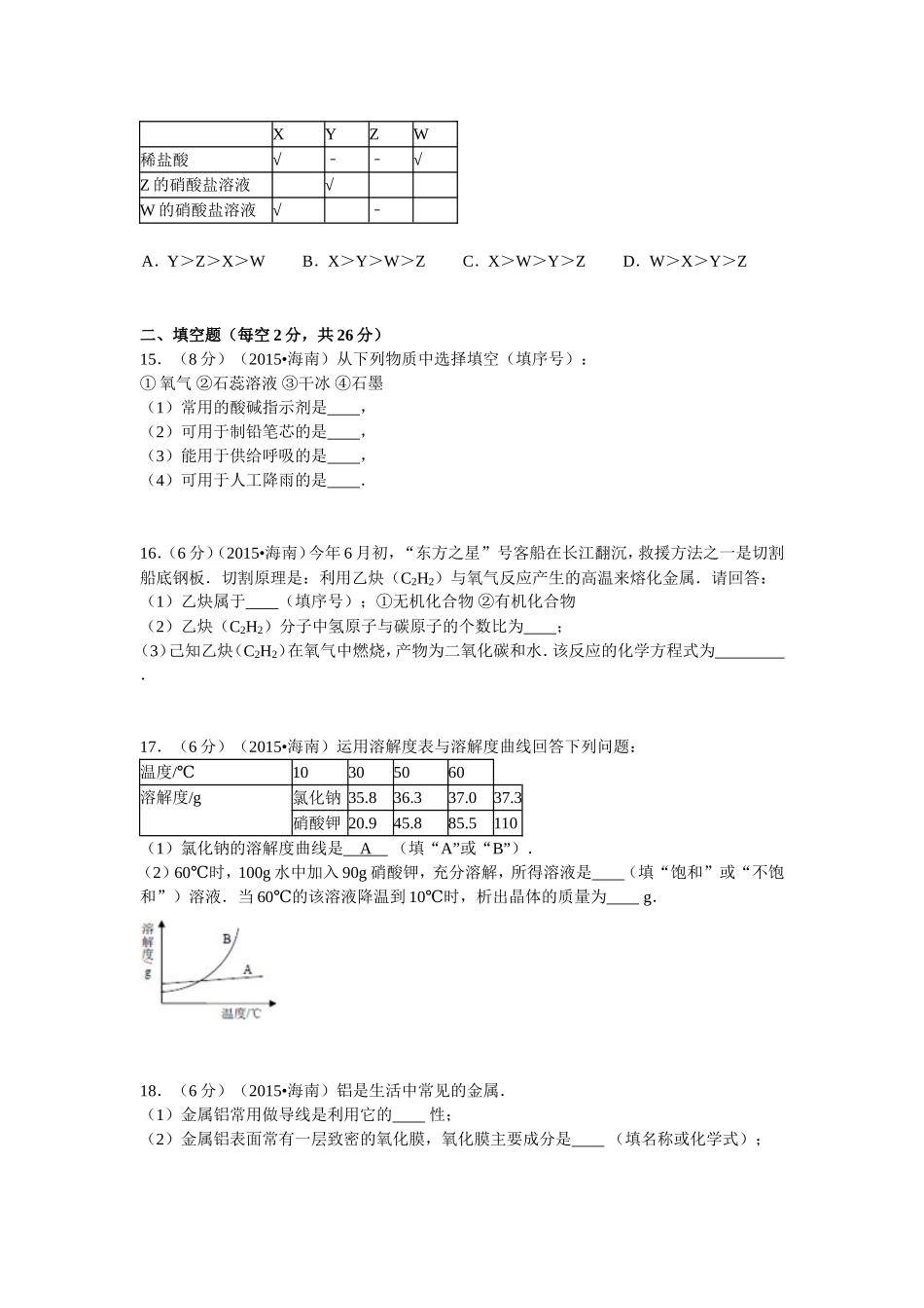 2015年海南中考化学试题及答案.doc_第3页