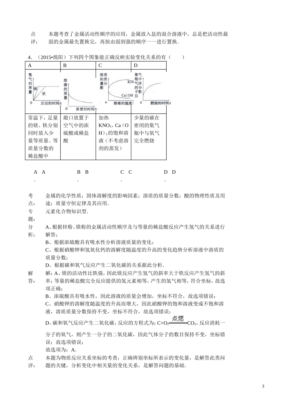 2015年化学中考试题分类汇编：金属的化学性质（含答案）.doc_第3页