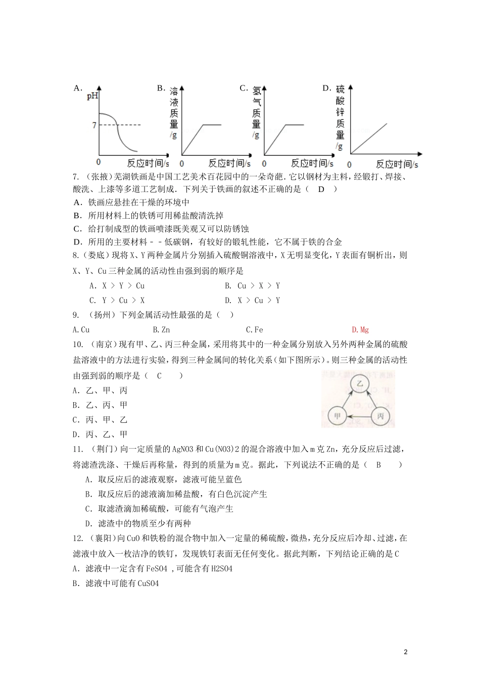 2015年全国各地中考化学试题分类汇编：金属和金属材料（含答案）.doc_第2页