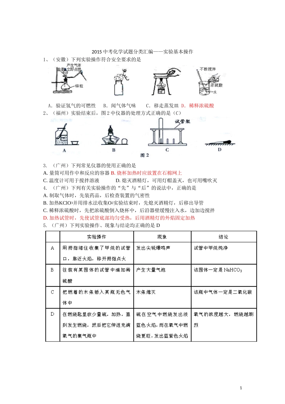 2015年全国各地中考化学试题分类汇编：实验基本操作（含答案）.doc_第1页