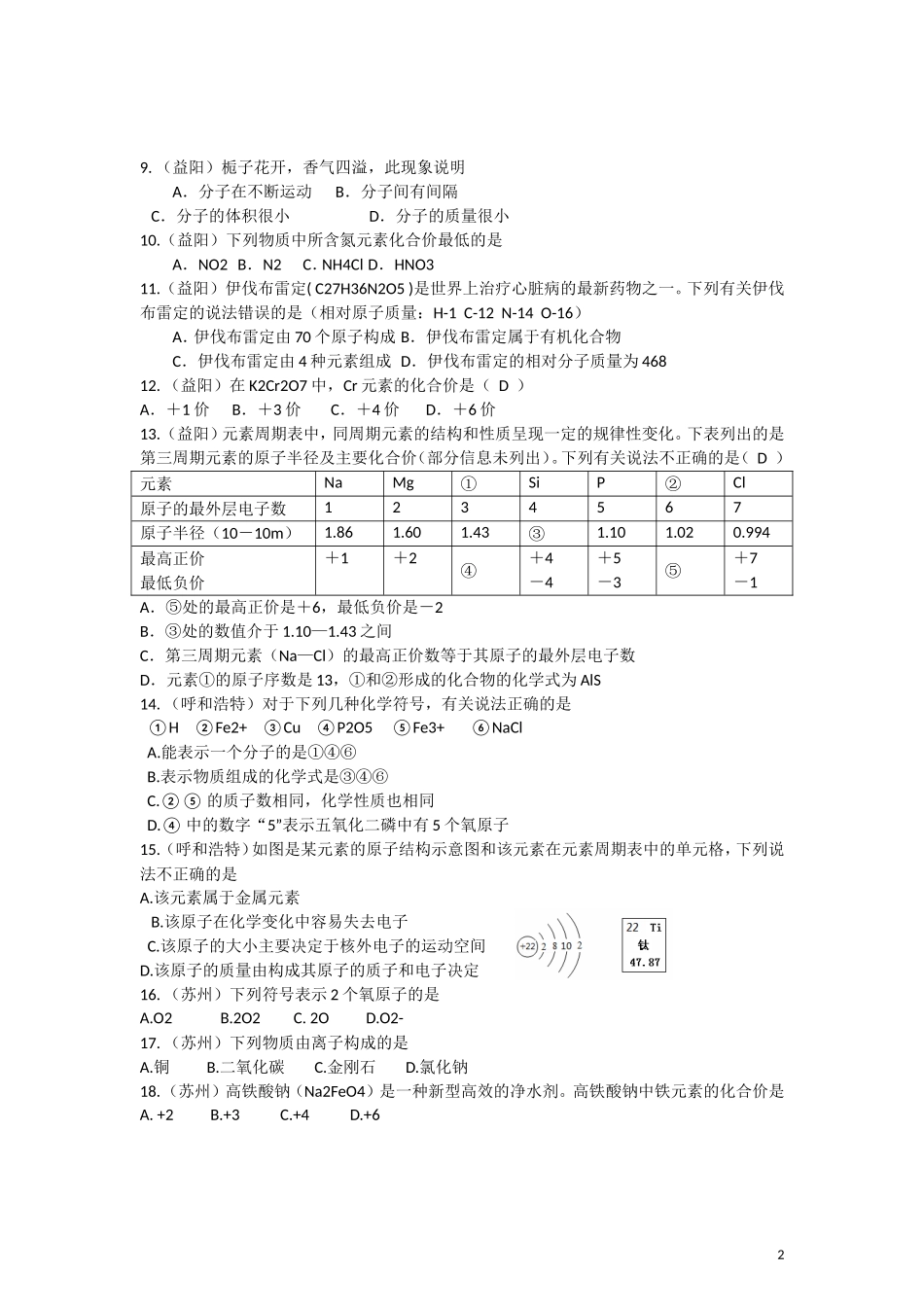 2015年全国各地中考化学试题分类汇编：物质构成的奥秘（含答案）.doc_第2页