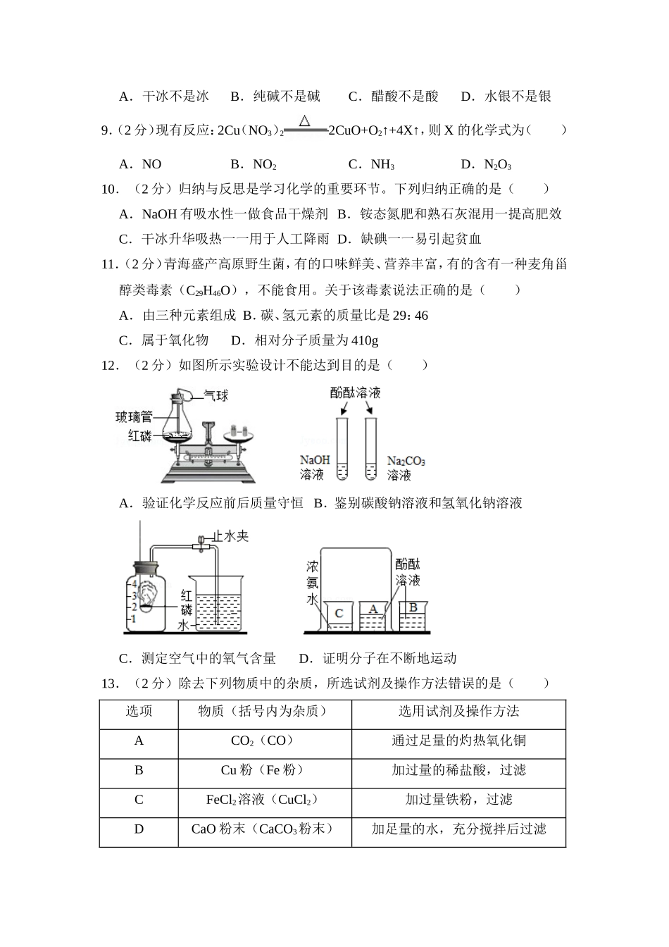 2018年青海省中考化学试卷（省卷）（含解析版）.doc_第2页