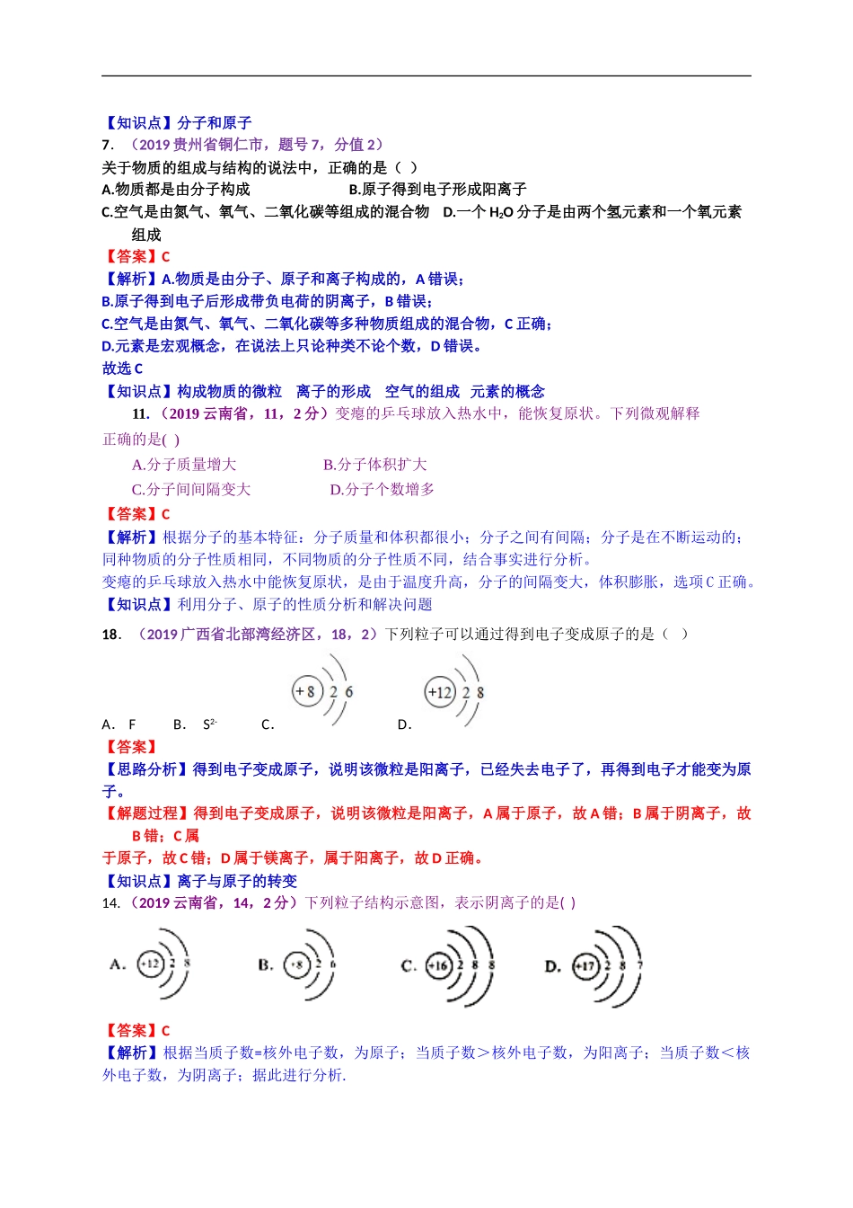 2019年中考化学试题分类汇编：分子、原子、离子.doc_第2页