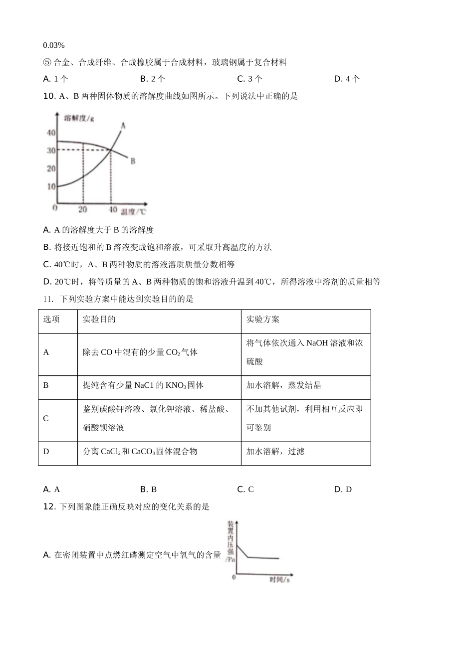 2021年黑龙江省绥化市中考化学试题 (原卷版).doc_第3页