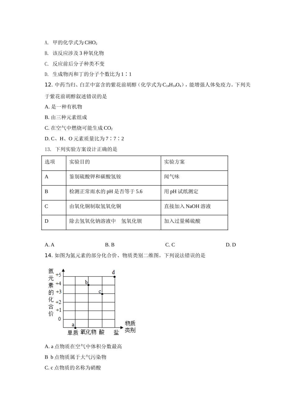 2021年重庆市中考化学B卷试卷(含答案).doc_第3页
