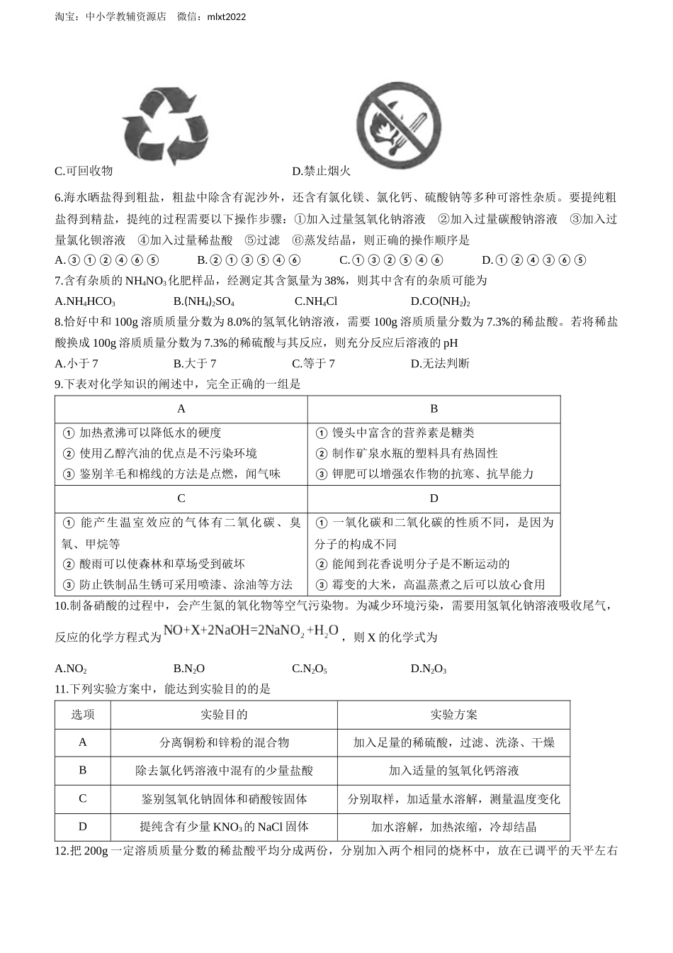 2022年黑龙江省绥化市中考化学真题及答案.docx_第2页