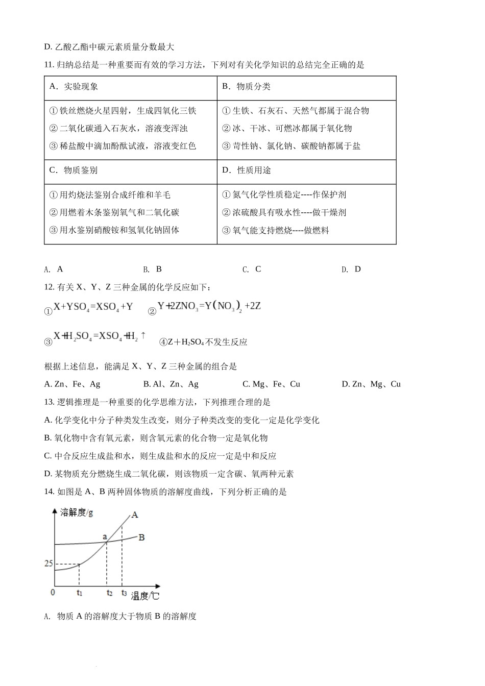 山东省聊城市2021年中考化学试题（原卷版）.docx_第3页