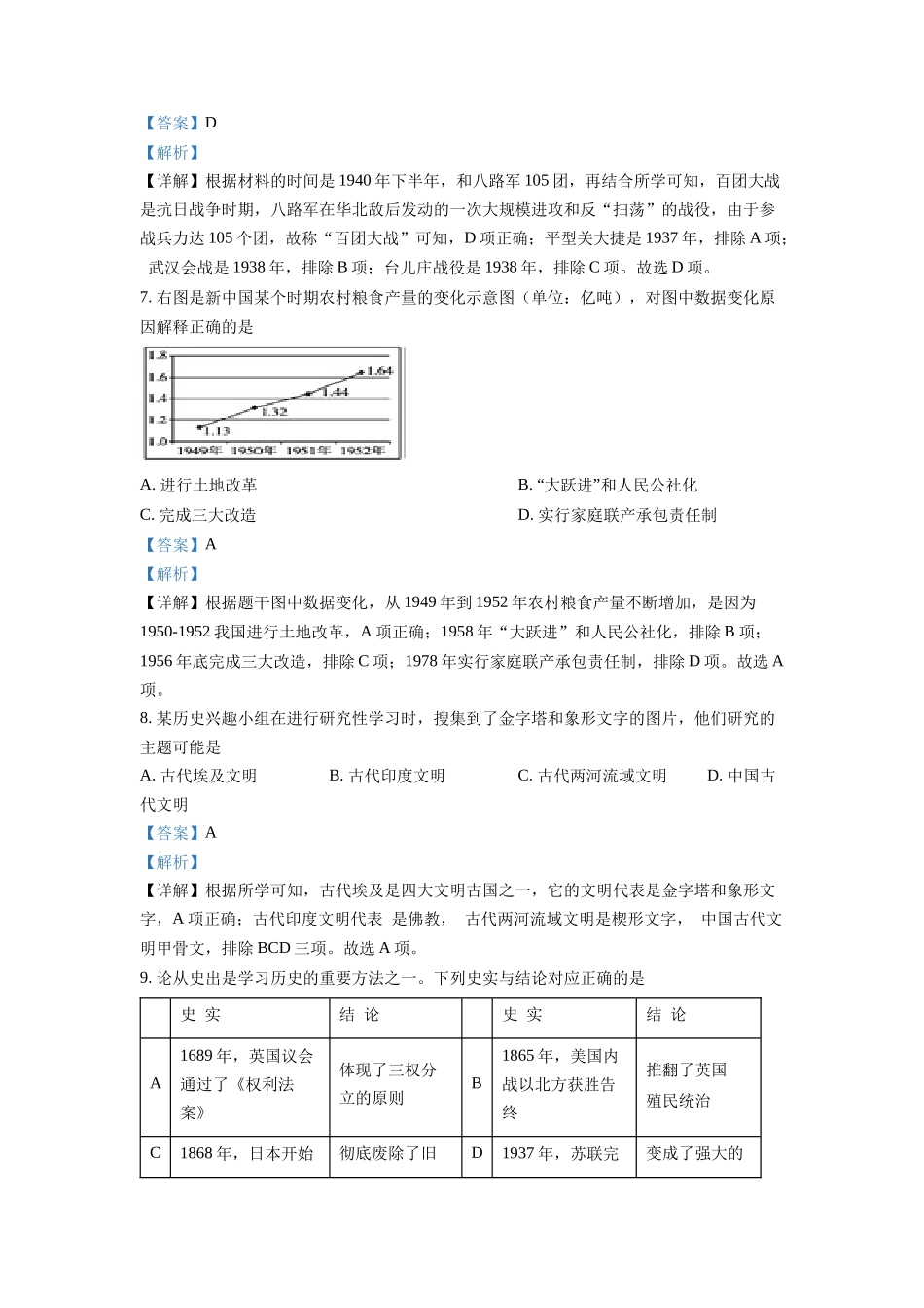 2022年湖北省随州市中考历史真题（解析版）.docx_第3页